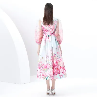 MESH LONG-SLEEVED SPLICING DRESS